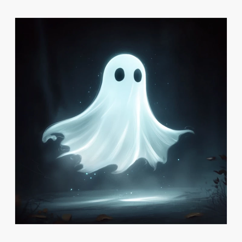 Glowing Cartoon Ghost in Spooky Night Scene Throw Pillow