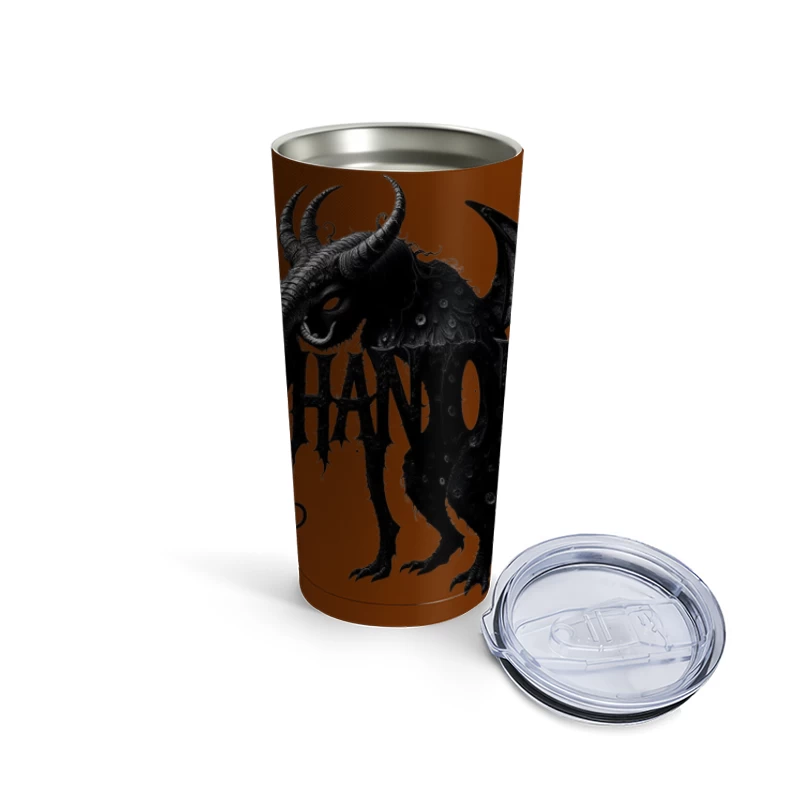 Gothic Phantom Beast with Horns and Wings Dark Art Illustration Travel Mug