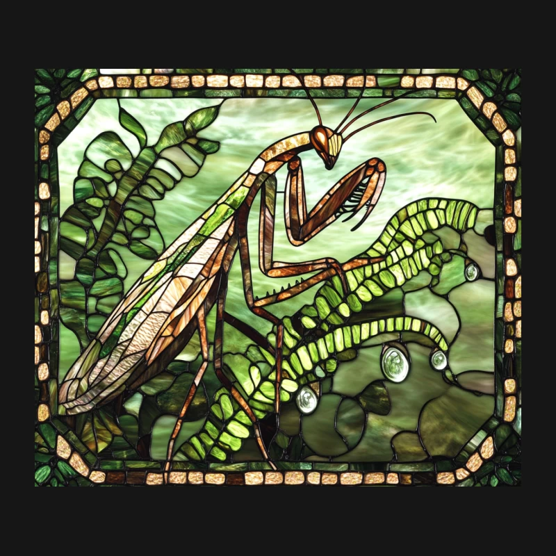 Art Nouveau Stained Glass Praying Mantis with Ferns Mouse Pad