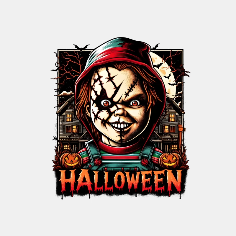 Creepy Halloween Doll with Haunted House Scene Male Tank Top