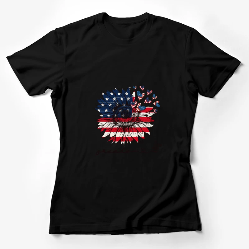 Freiheit Sonnenblume mit amerikanischer Flagge Damen T-Shirt