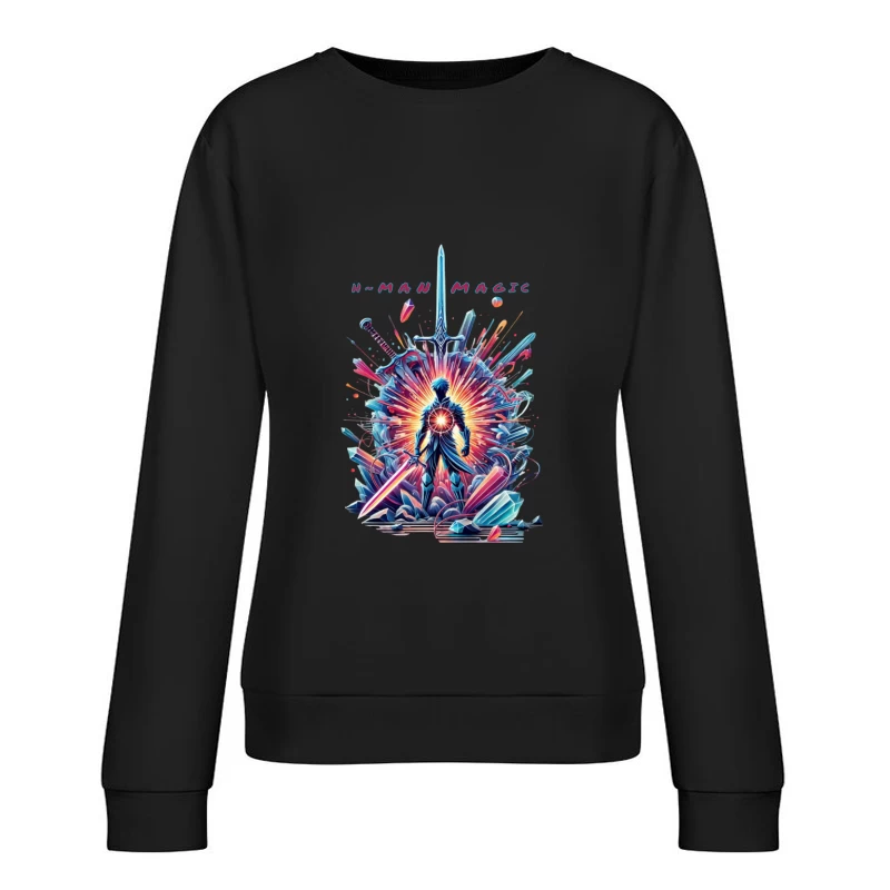 Mystical Warrior Silhouette with Magical Sword Burst Female Pullover Sweatshirt