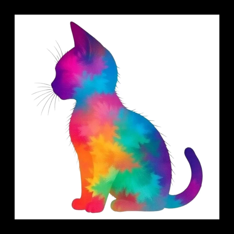 Rainbow Tie-Dye Cat Silhouette Art Pin