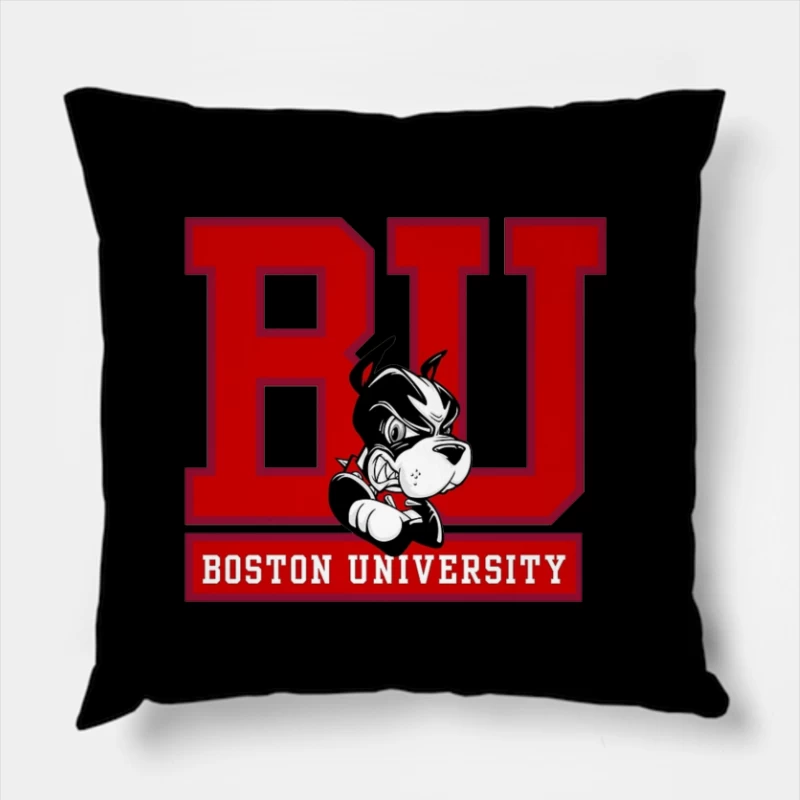 Boston University Logo with Terrier Mascot Throw Pillow