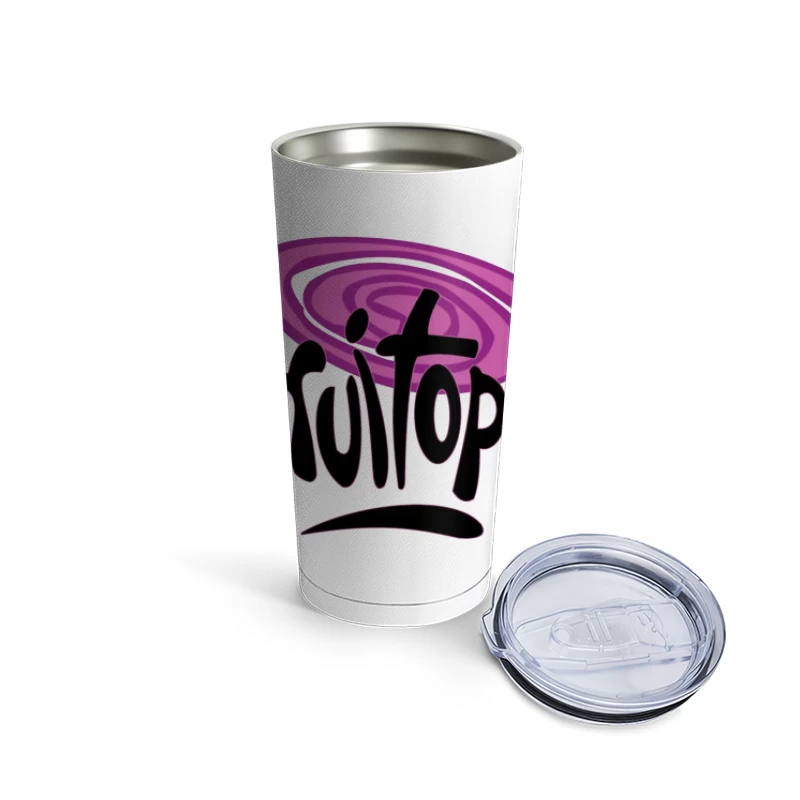 Fruitopia Vintage Beverage Brand Logo with Purple Swirl Design Travel Mug