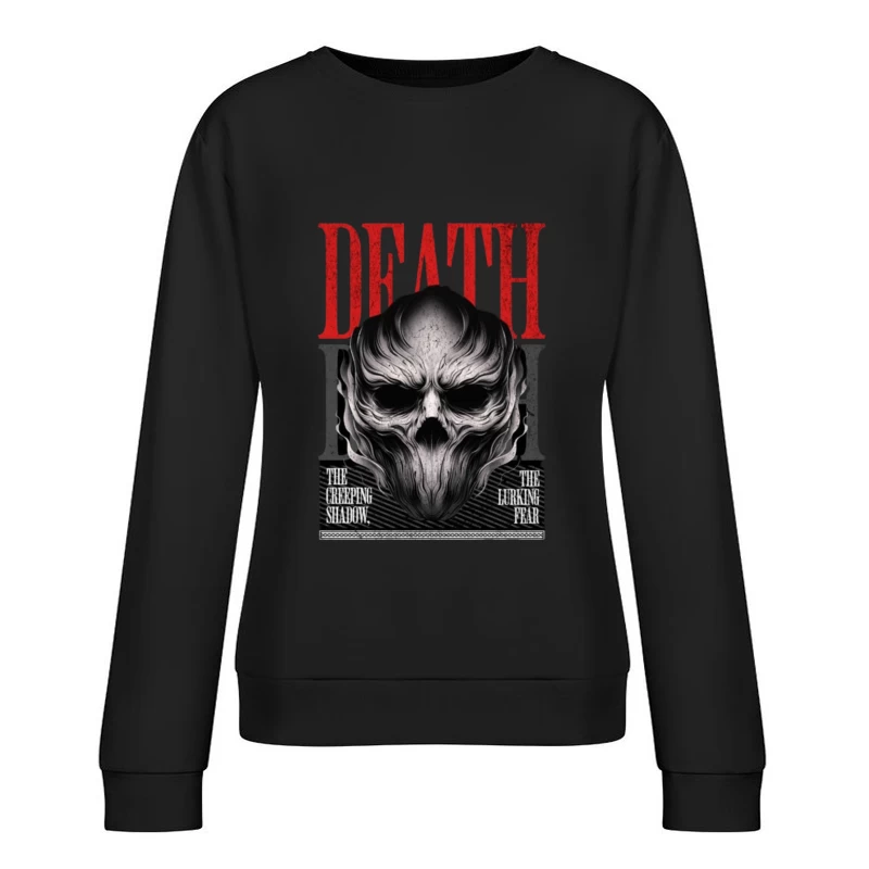 Gothic Death Skull with Red Typography Art Female Pullover Sweatshirt