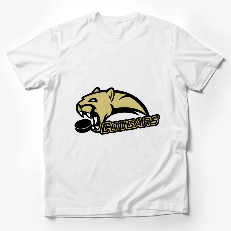 Gold and Black Cougar Hockey Team Mascot Logo Male T-Shirt