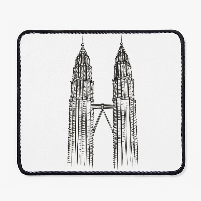 Line Drawing of Iconic Petronas Twin Towers in Kuala Lumpur Mouse Pad