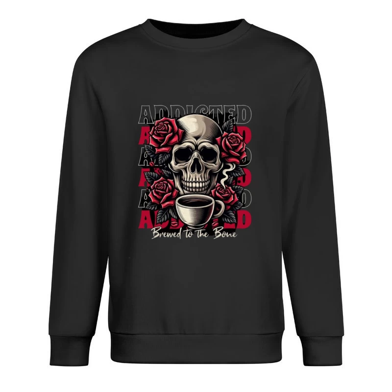 Gothic Skull with Roses and Coffee - "Brewed to the Bone" Male Pullover Sweatshirt