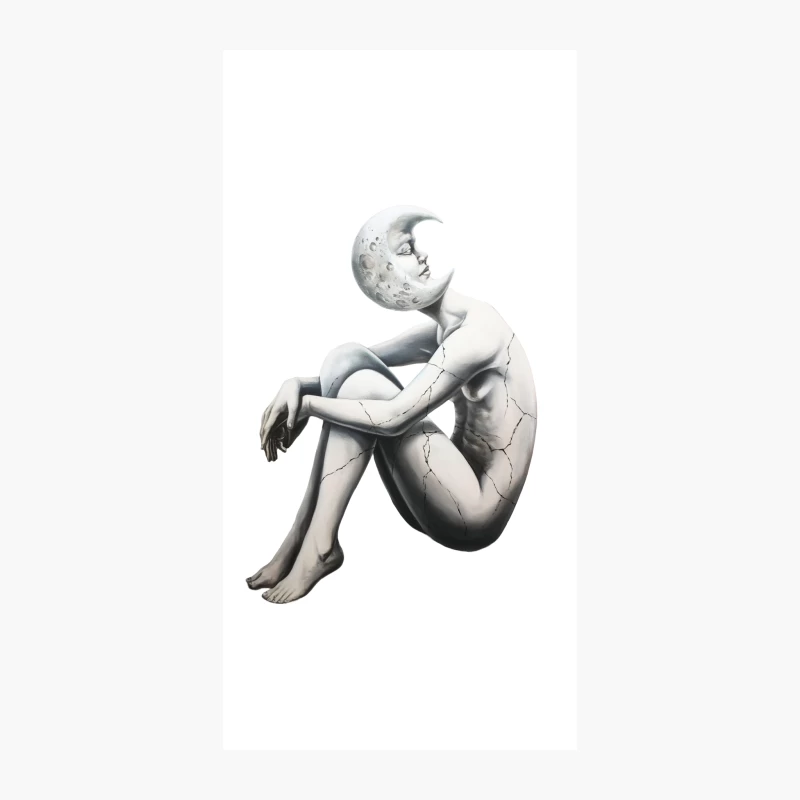 Surreal Moonhead Sculpture: Cracked Porcelain Figure in Monochrome iPhone Case