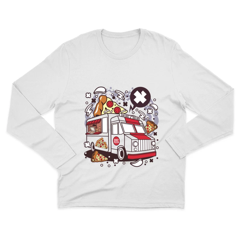 Camion de pizza illustré Homme Manches Longues T-Shirt