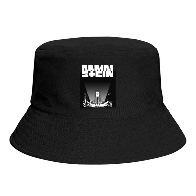 Rammstein Industrial Metal Concert Stage Design in Black and White Bucket Hat