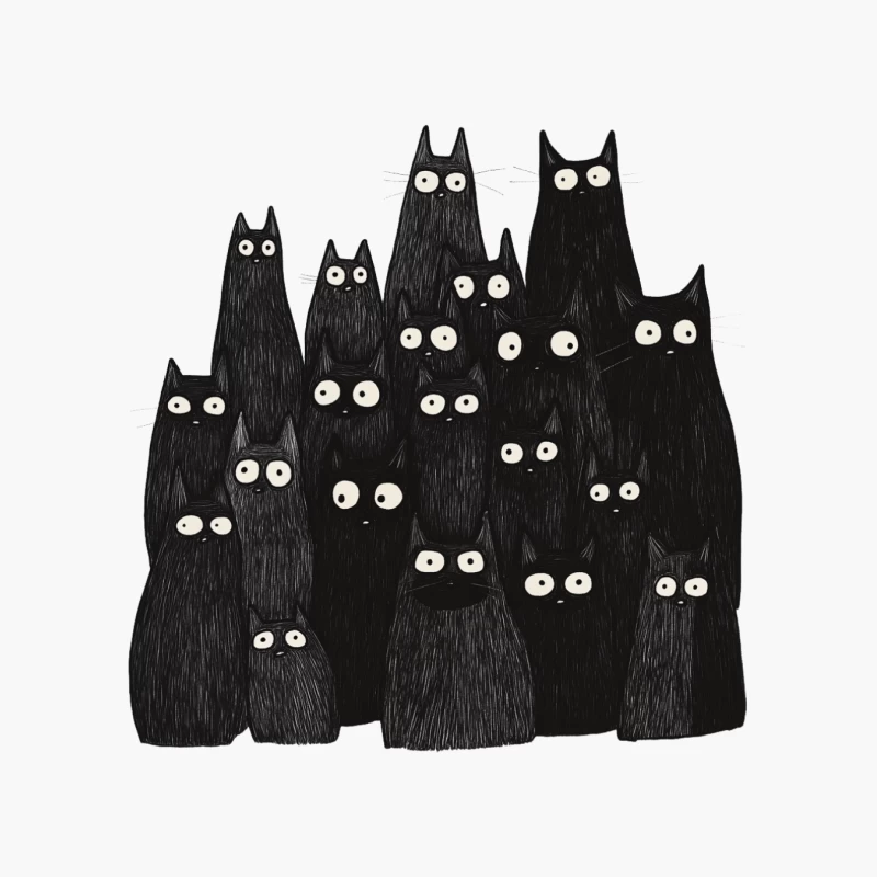 Cute and Spooky: A Gathering of Big-Eyed Black Cartoon Cats Cotton Tote Bag