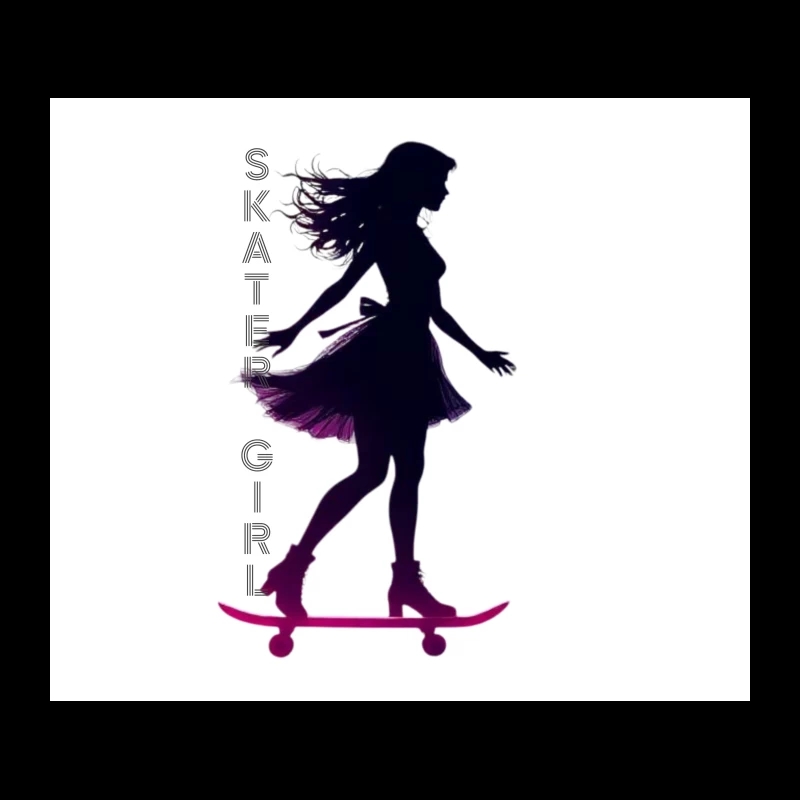 Stylish Skater Girl Silhouette in Pink and Black Tapestry