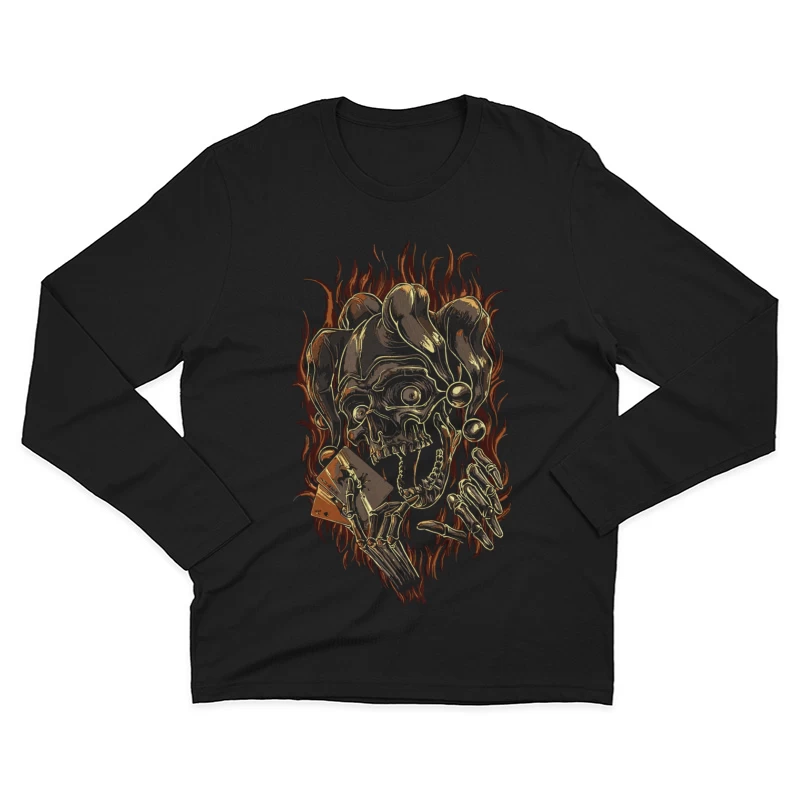 Skull Jester with Playing Cards and Flames Male Long Sleeve T-Shirt