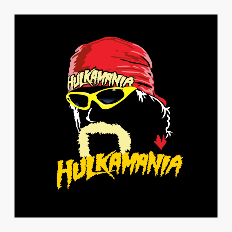 Hulkamania Wrestling Logo with Iconic Red Bandana and Yellow Sunglasses Pin