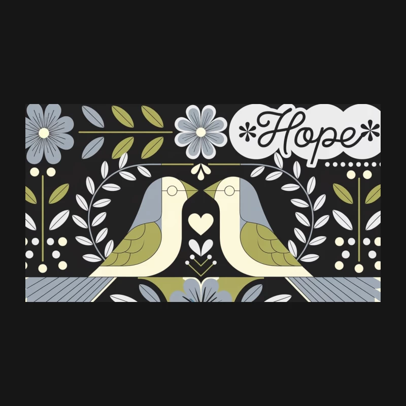 Hopeful Folk Art: Birds and Flowers in Symmetry Desk Mat