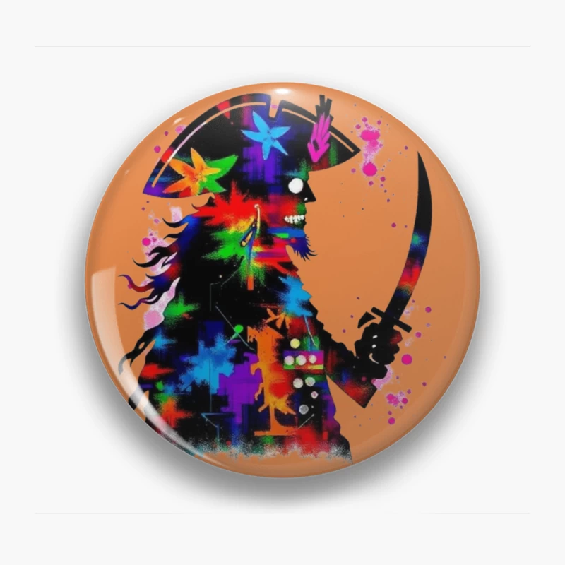Colorful Pirate Silhouette with Sword Pin