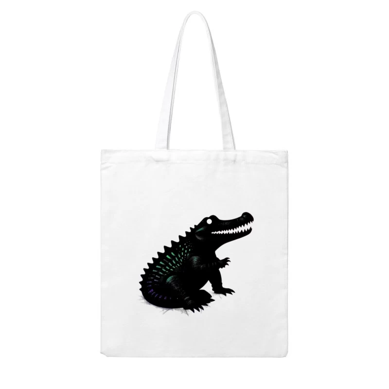 Cute Black Alligator Silhouette with Iridescent Details Cotton Tote Bag