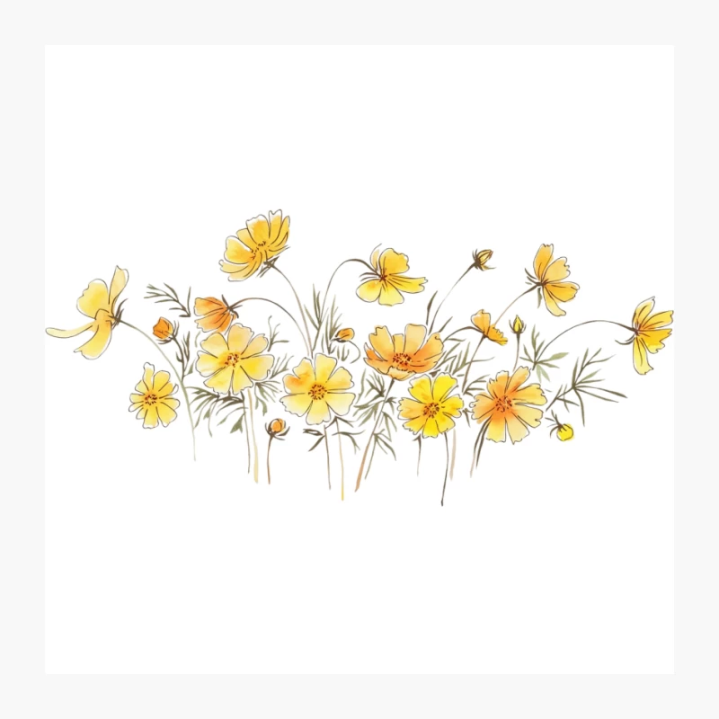 Watercolor Illustration of Yellow Cosmos Flowers Pin