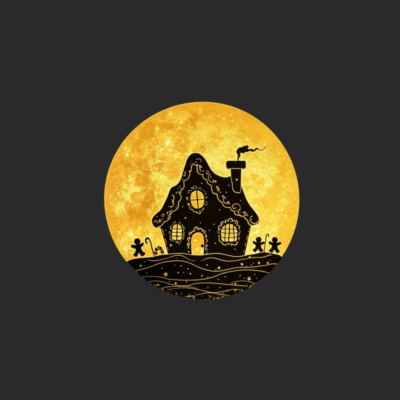 Silhouetted Gingerbread House Against Golden Moonlight Baseball Cap