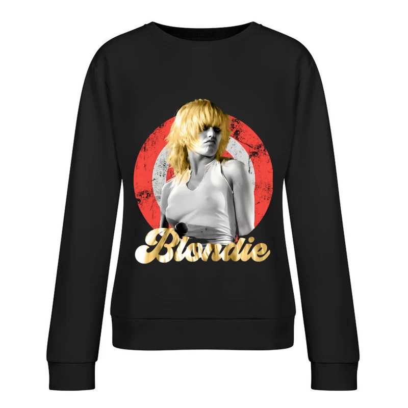 Stylized Music Portrait with Red Circle Backdrop Female Pullover Sweatshirt