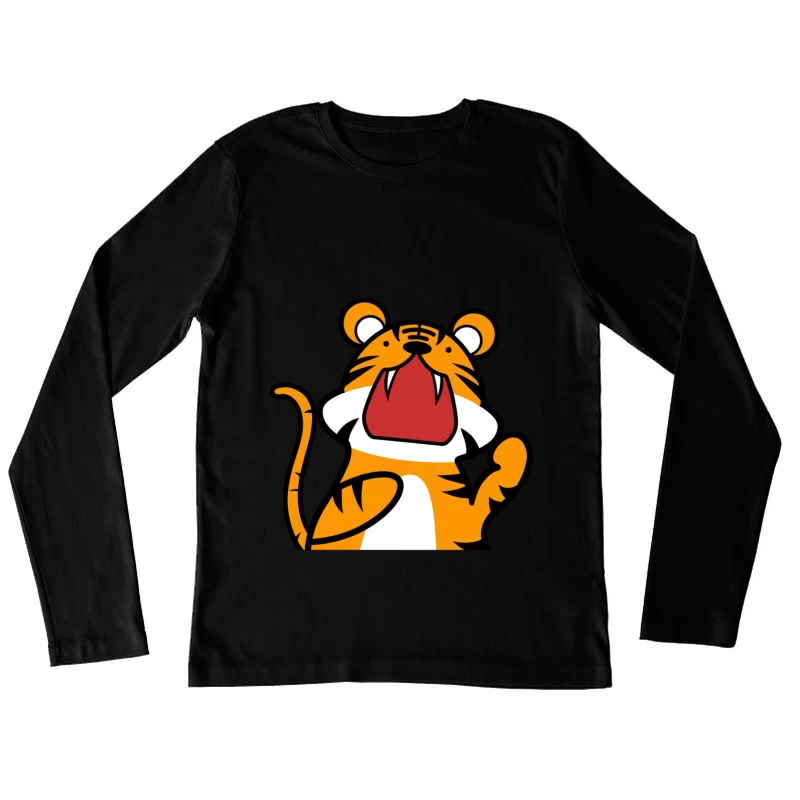 Fröhlicher Tiger-Maskottchen-Design Damen Langarm T-Shirt