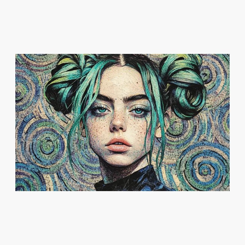 Surreal Pop Art Portrait: Teal-Haired Subject with Intense Gaze Travel Mug