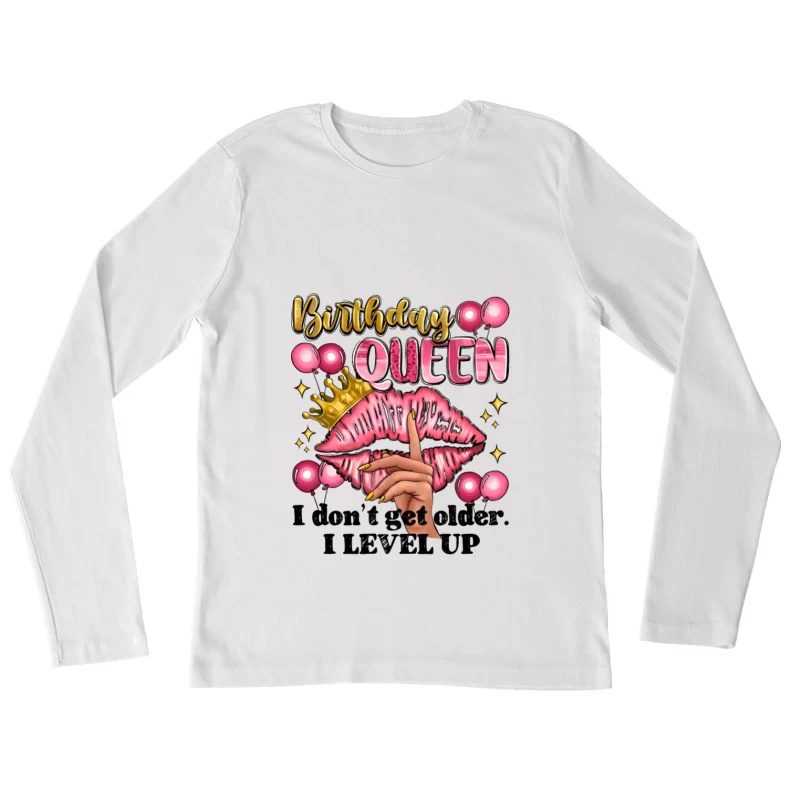 Reine d'anniversaire avec couronne et ballons Femme Manches Longues T-Shirt