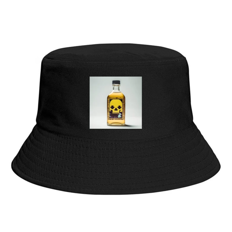 Pixel Art Skull Liquor Bottle with Retro Gaming Design Bucket Hat