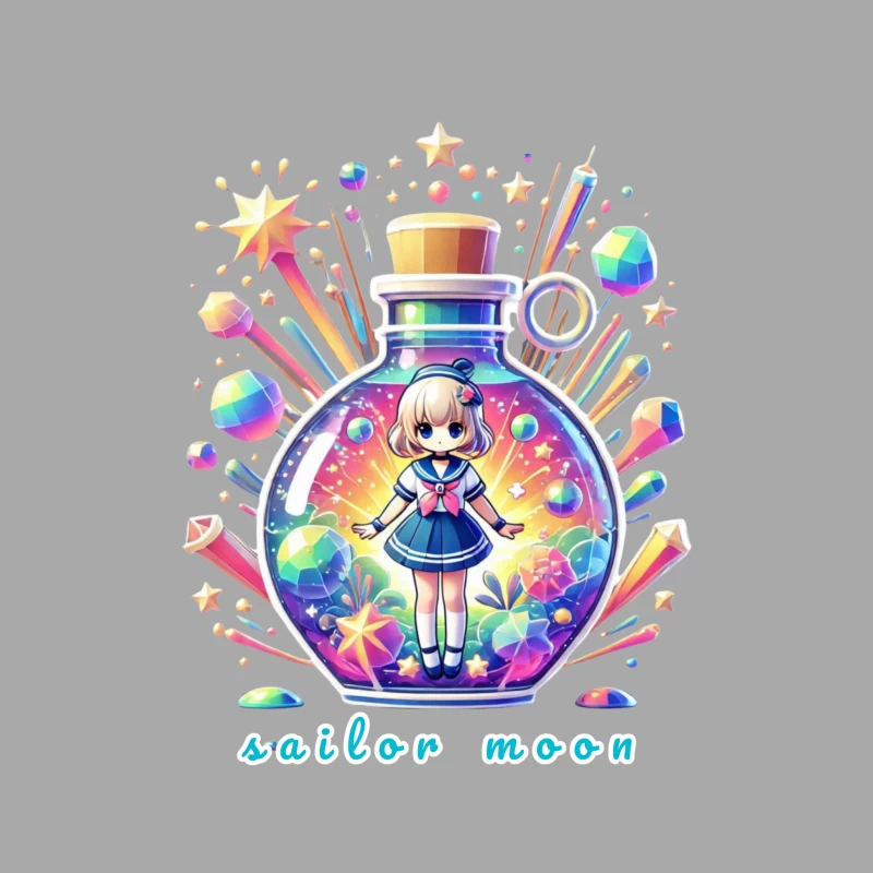 Magical Chibi Sailor in Rainbow Crystal Bottle Male Pullover Hoodie