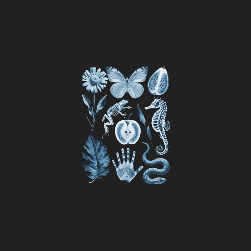 Monochrome Blue Nature and Anatomy Illustrations Bucket Hat
