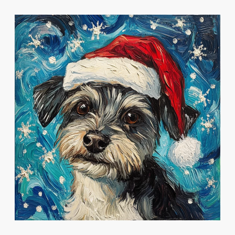 Christmas Pet Portrait of Schnauzer in Santa Hat with Starry Background Pin