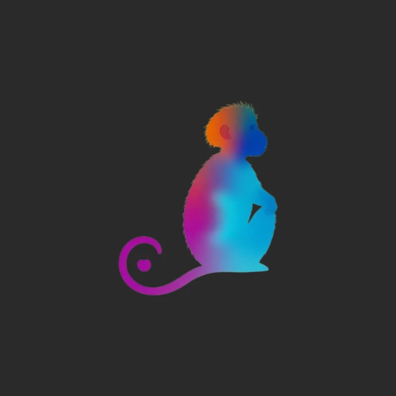 Colorful Gradient Monkey Silhouette with Curled Tail Baseball Cap