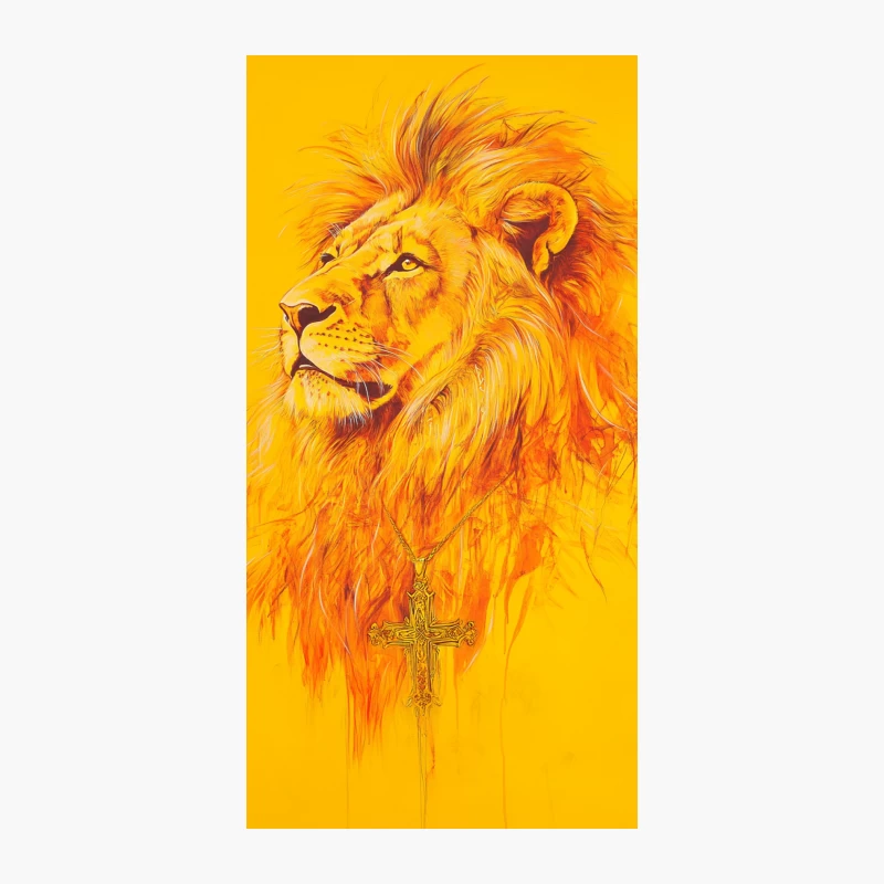 Majestic Lion Artwork with Cross Necklace on Yellow Background iPhone Case