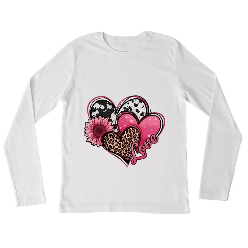 Herzen und Blumen im Mustermix Damen Langarm T-Shirt