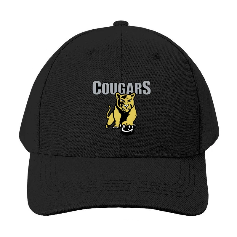 Fierce Yellow Cougar Sports Team Logo with Gray Text Baseball Cap