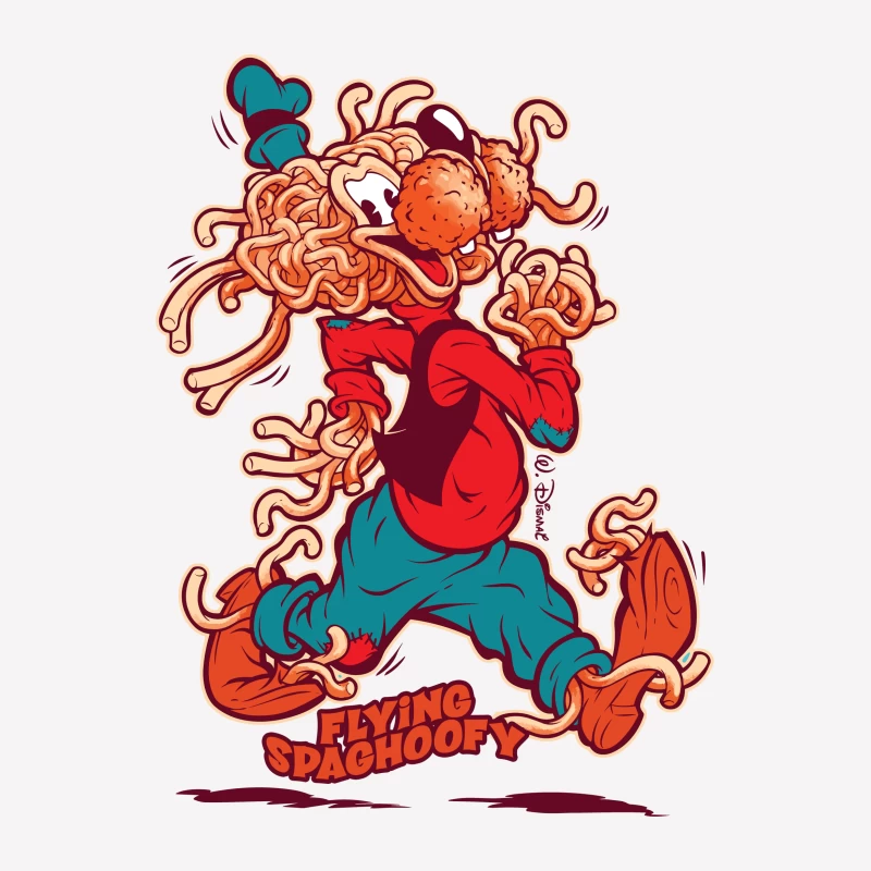 Whimsical Cartoon Character Made of Spaghetti Female T-Shirt