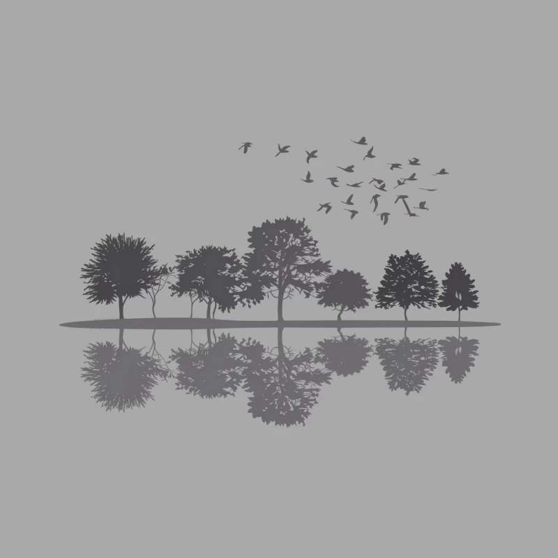 Serene Silhouette: Trees and Birds Reflected in Still Waters Female Pullover Hoodie