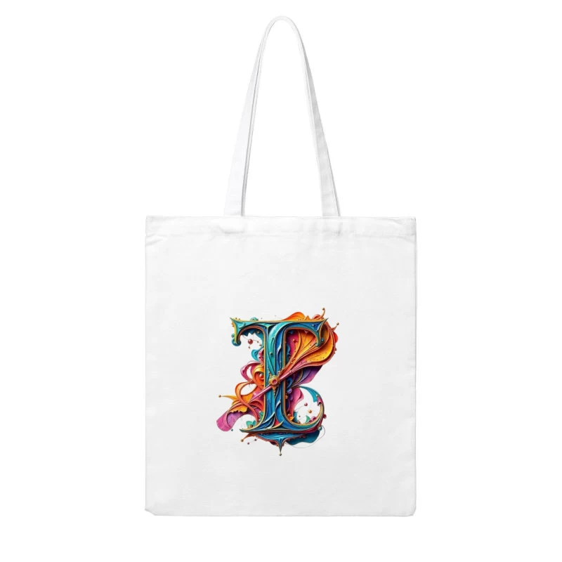 Ornate Colorful Letter T Typography with Decorative Flourishes Cotton Tote Bag