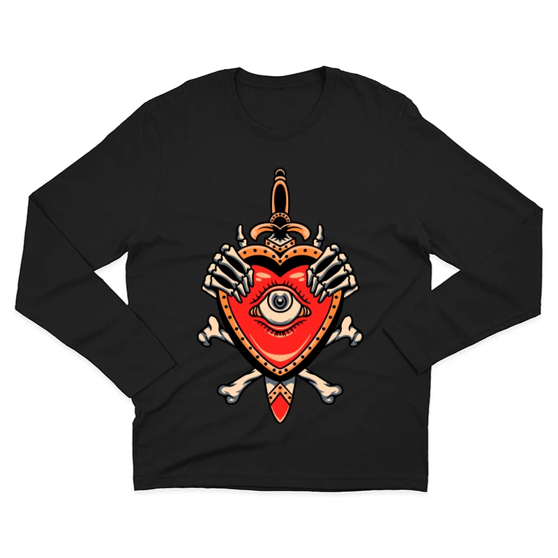 Heart with Eye and Skeleton Hands Male Long Sleeve T-Shirt