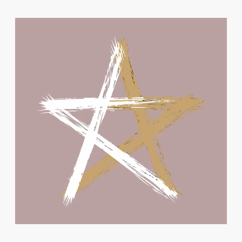 Gold and White Minimalist Brush Stroke Star Throw Pillow