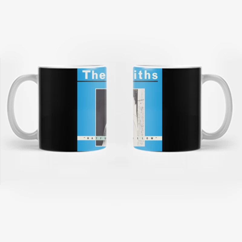 The Smiths "Hatful of Hollow" Album Cover with Black and White Portrait on Blue Background Coffee Mug