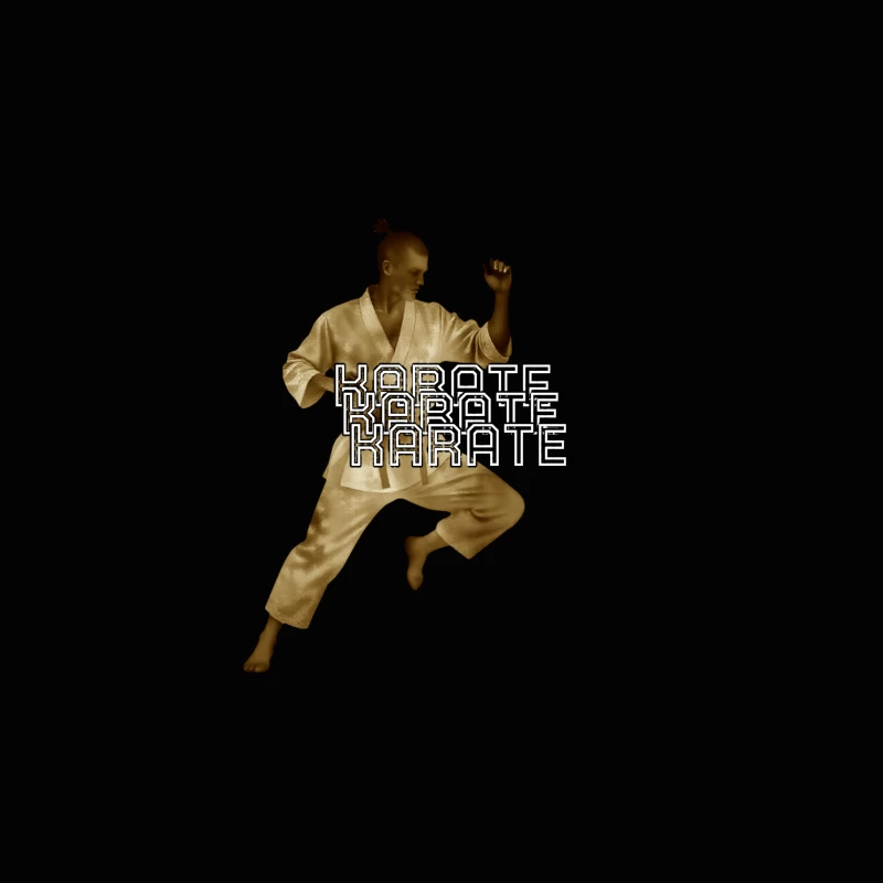 Karate Fighter in Dynamic Combat Stance with Stylized Text Travel Mug