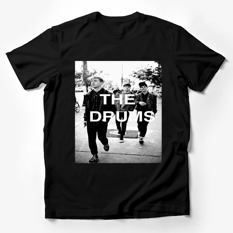 The Drums Band Members Walking on Street - Vintage Black and White Photo Male T-Shirt