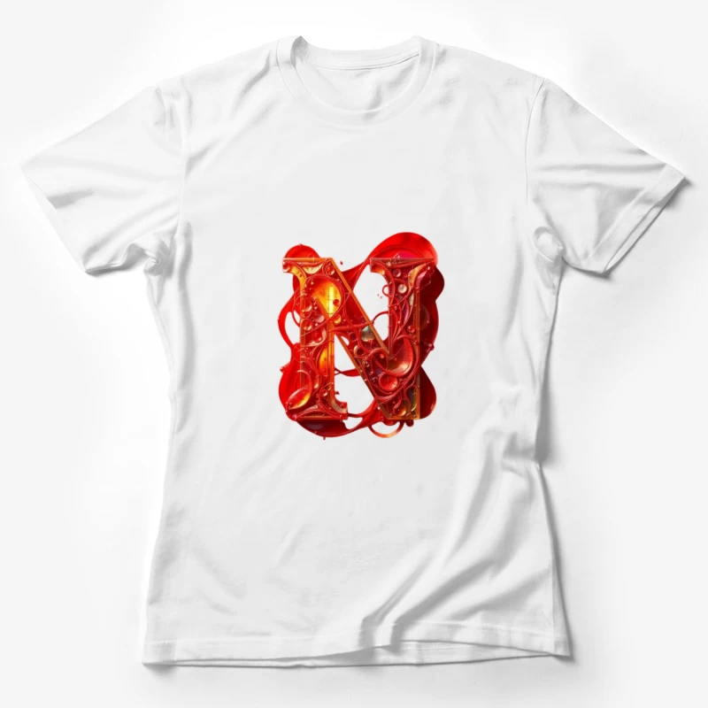 Abstract 3D Liquid Letter N in Vibrant Red Female T-Shirt