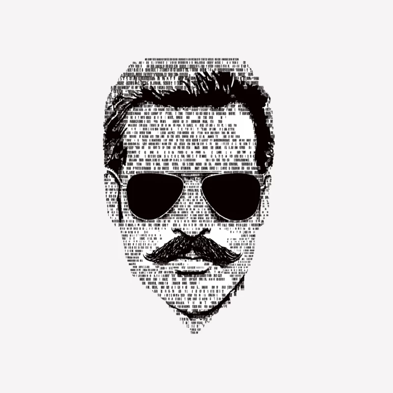 Typographic Portrait: Sunglasses and Mustache Text Art Male T-Shirt