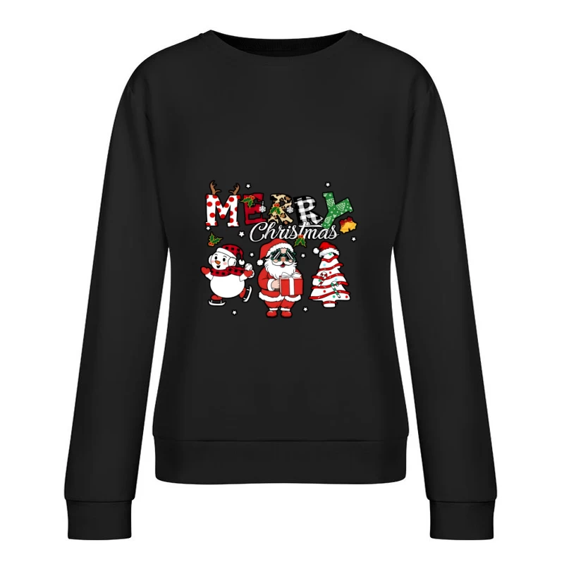 Design de Noël avec Père Noël et Bonhomme de Neige Femme Sweat-shirt à enfiler