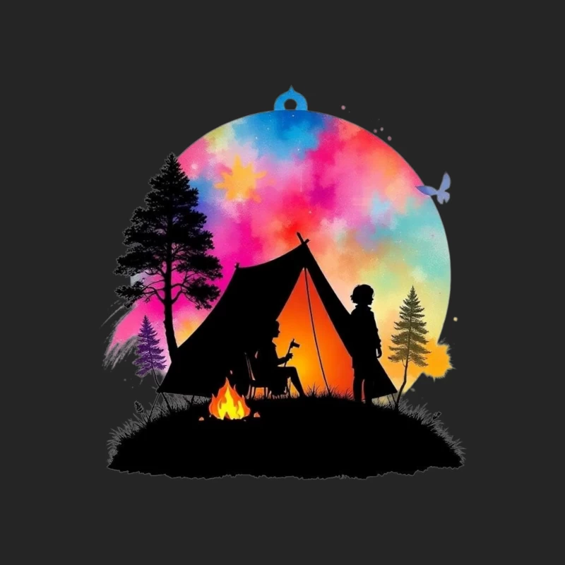 Magical Camping Night Under Colorful Aurora Sky Male Pullover Sweatshirt