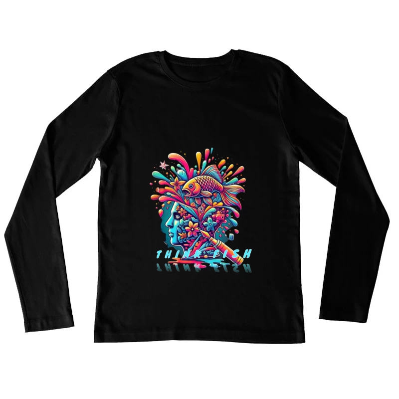 Psychedelic Mind Splash with Fish and Flowers Female Long Sleeve T-Shirt